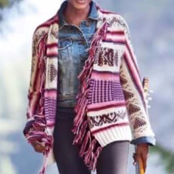American Eagle Outfitters Fringe Cardigan Wool Blend Sweater size small - Picture 1 of 6